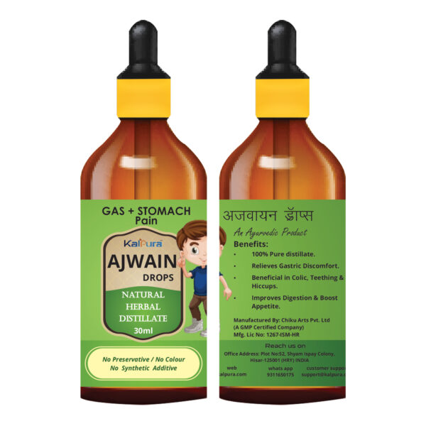 Ajwain Drops - For : GAS & Stomach Pain - Glass Bottle with Glass Dropper - 90ML (30 ML x 3 Bottle Pack)