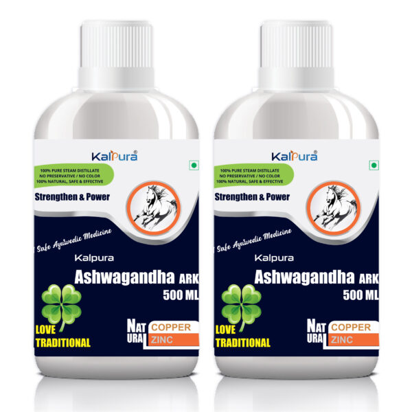 Kalpura Ashwagandha Ark - India's First 100% Pure without Artificial Color - Taste and Chemicals - Pure Natural Drink/Distillate/Ark - Pure Distillate - Ark. - 1Ltr. (Pack of 2 Bottle 500ml each)