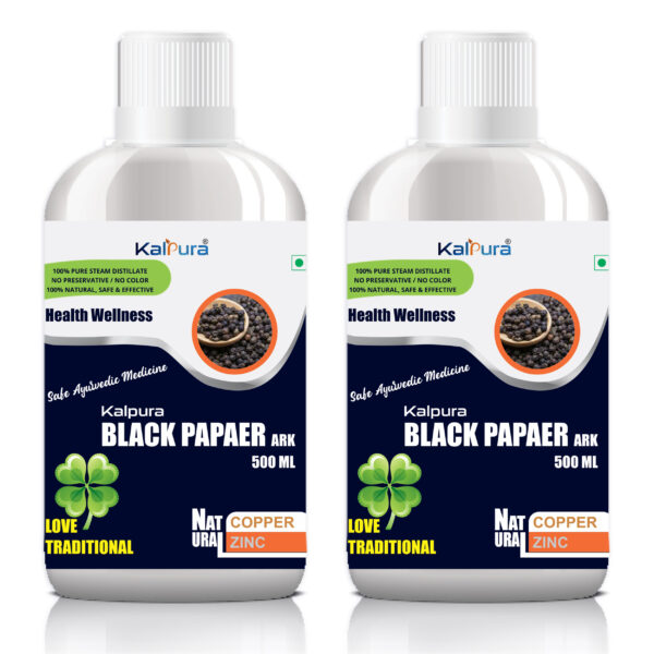 Kalpura Kali Mirch Ark - Black Paper Distillate - India's First 100% Pure without Artificial Color - Taste and Chemicals - Pure Natural Drink/Distillate/Ark - Pure Distillate - Ark. - 1Ltr. (Pack of 2 Bottle 500ml each)